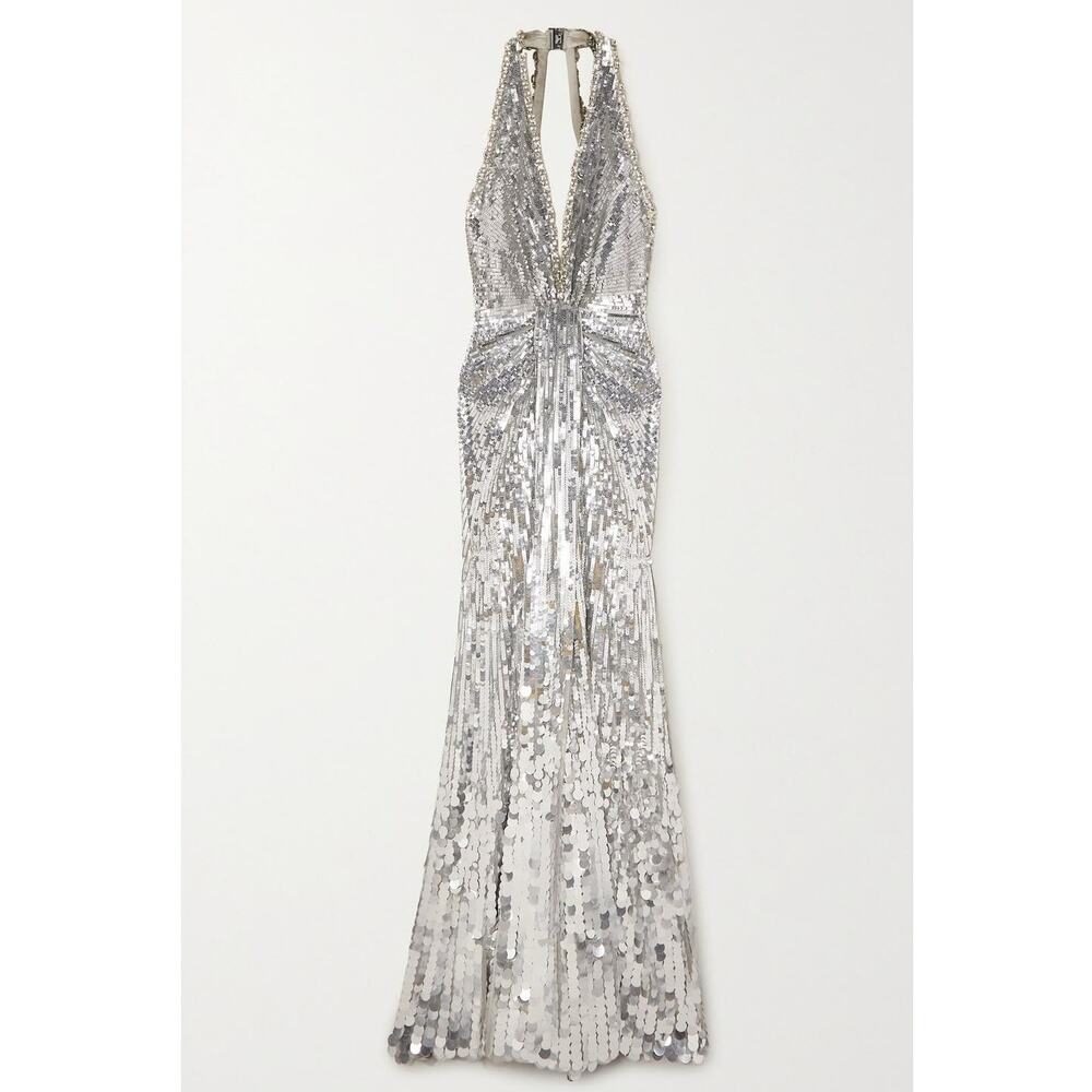 Jenny Packham Mars Sequin-embellished Halterneck Gown